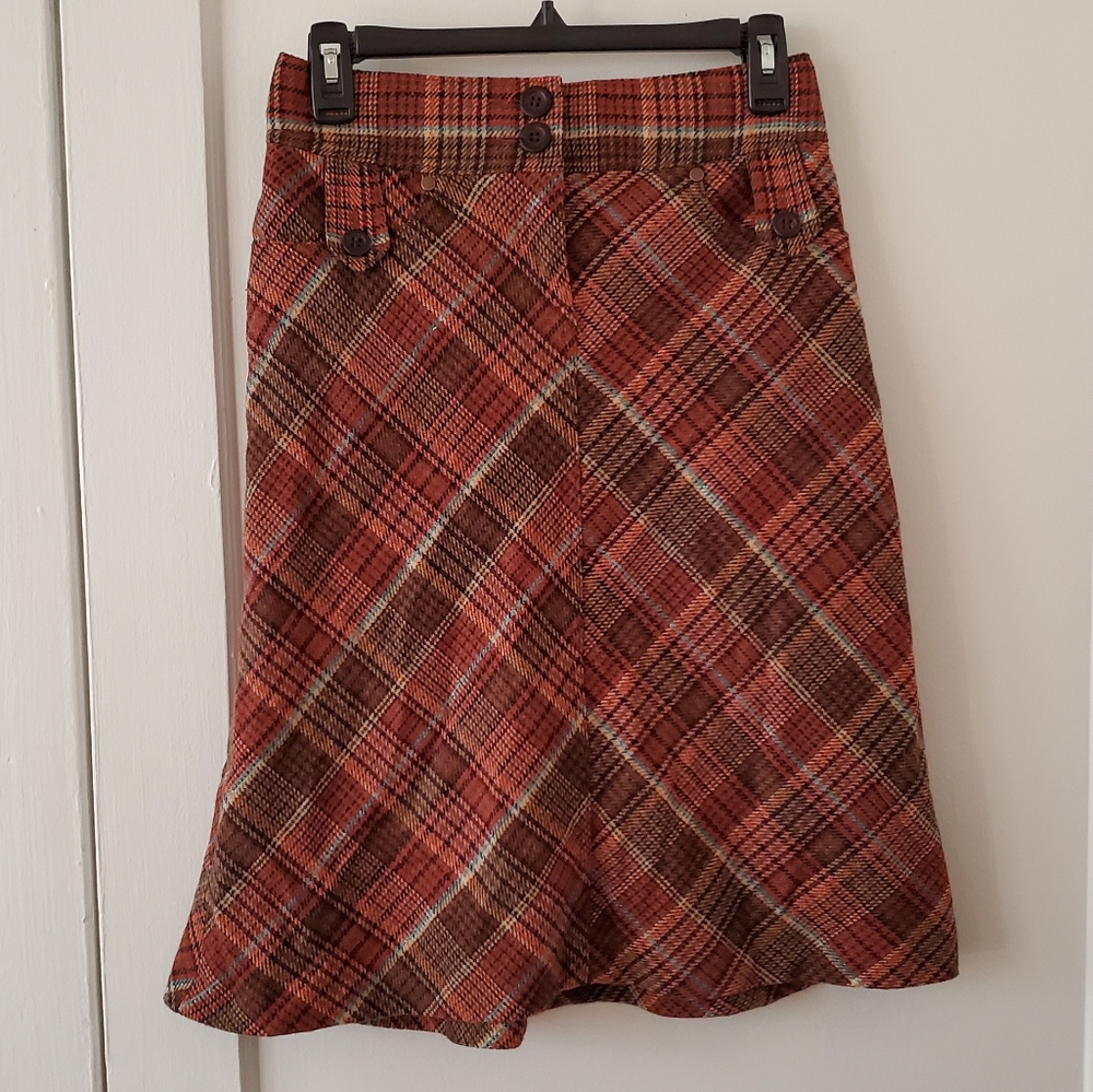 H&M brown rust plaid wool blend skirt